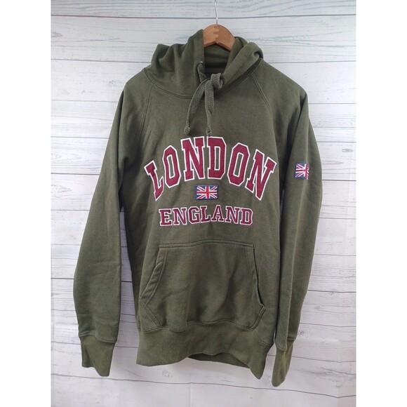 London England Hoodie Unisex Sz M Olive Green Flag - Picture 1 of 6
